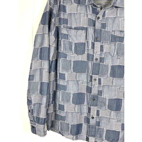 Carbon2Cobalt Denim Patchwork Men's Buttondown Long Sleeve Shirt Size Large - Picture 3 of 5